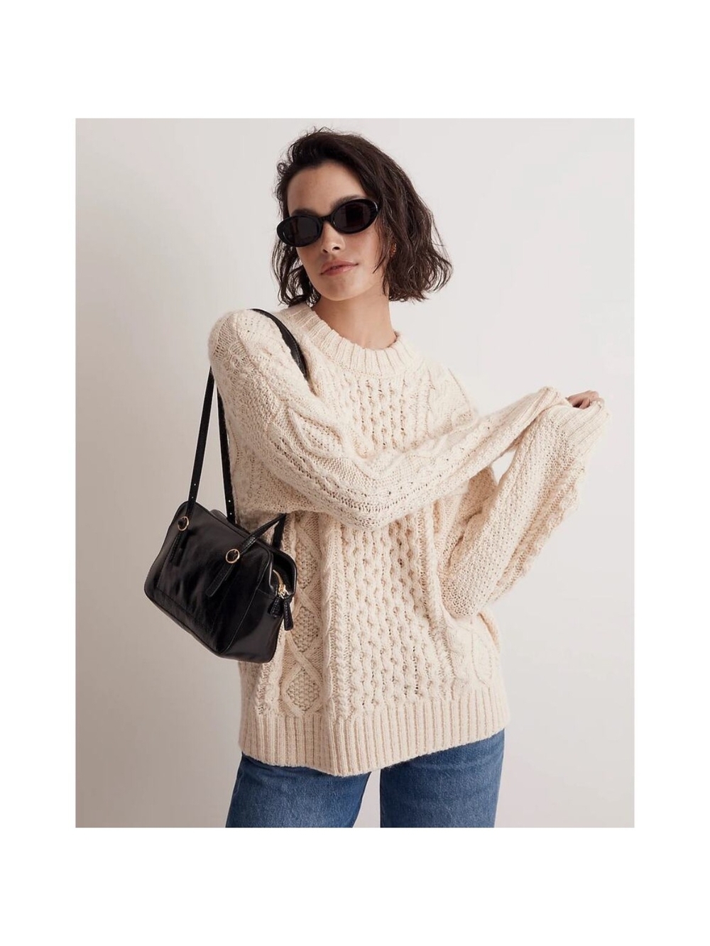 Madewell NWT Chunky Cable Knit Crewneck Sweater in Cream Size Medium